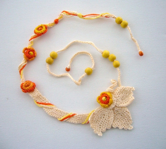 Crochet Cotton Necklace Choker Autumn Flowers Fall Fashion