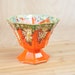 Pedestal Octagon Orange Ceramic Planter, Vase w/ Green, Gold Aqua splatters & Grape Pattern.
