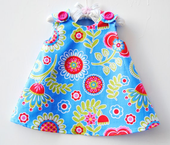 Bouquet De Fleurs Blue Infant Toddler Girls Dress Blue