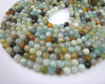 stone bead,Chinese amazonite,faceted round 4-6mm,15 inch