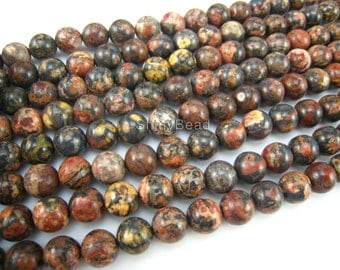 stone bead,leopardskin jasper,round 8mm,15 inch