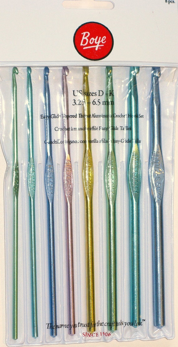 Boye Crochet Hook Set Sizes D K Aluminum 8 hooks