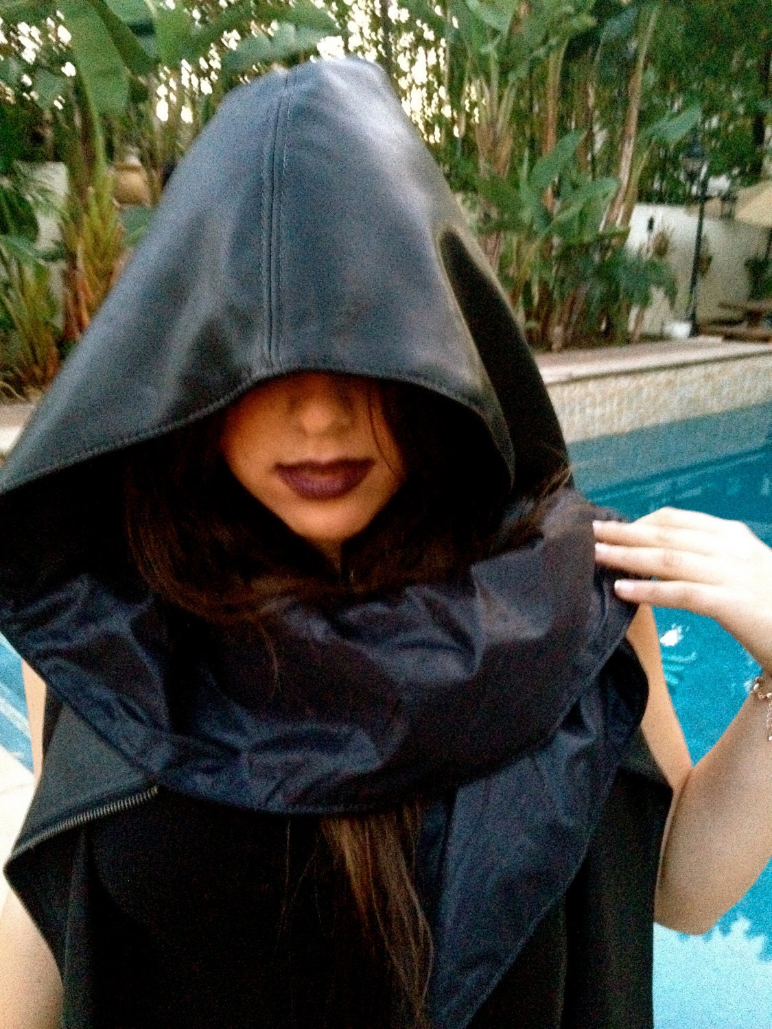 similar to (Lined) Items leather Leather  Black scarf on hooded Etsy Hooded Scarf
