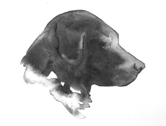 Items similar to Black Lab Dog Silhouette - Watercolor Painting 5x7 on Etsy