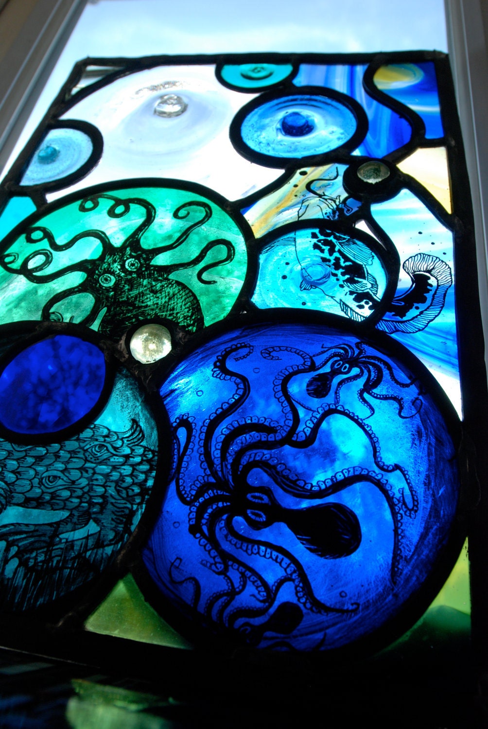 Octopus S Garden Stained Glass Panel
