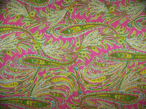 50's Retro Pink and Green Paisley Cotton Vintage Fabric