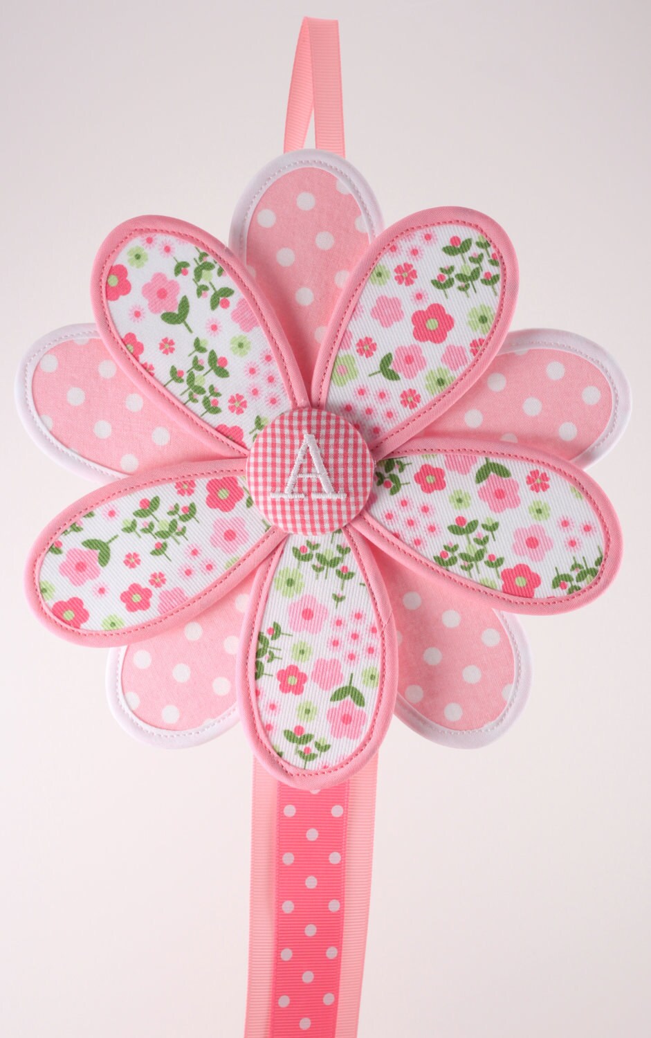 Hair Bow Holder Hair Clip Holder Pink Fabric Flower with