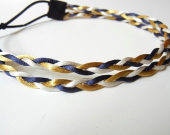 Blue, White, and Gold Double Strand Braided Headband