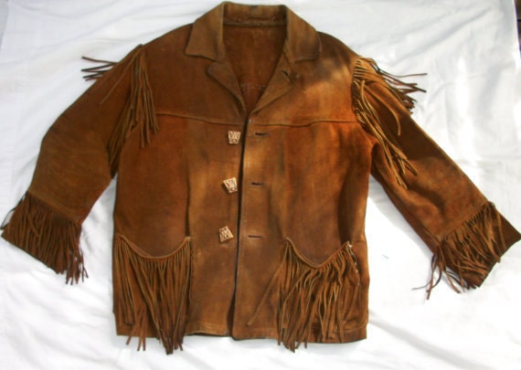 Mens Very Vintage Leather Fringe Jacket Brown Mountain Man