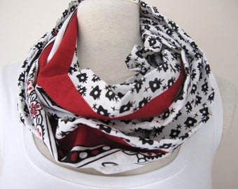 infinity scarf Red black white womens scarves cotton fabric Turkish traditional tube circle loop