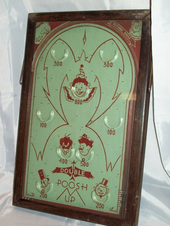 Vintage Double Poosh Up Tabletop Pinball Game With Glass