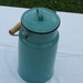Vintage Enamelware Milk Pail Teal Blue with Wood Handle 50s Made in Poland