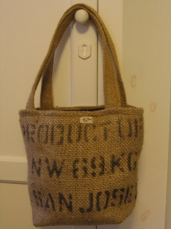 Upcycled Mini Tote Burlap Bag by dvautier on Etsy