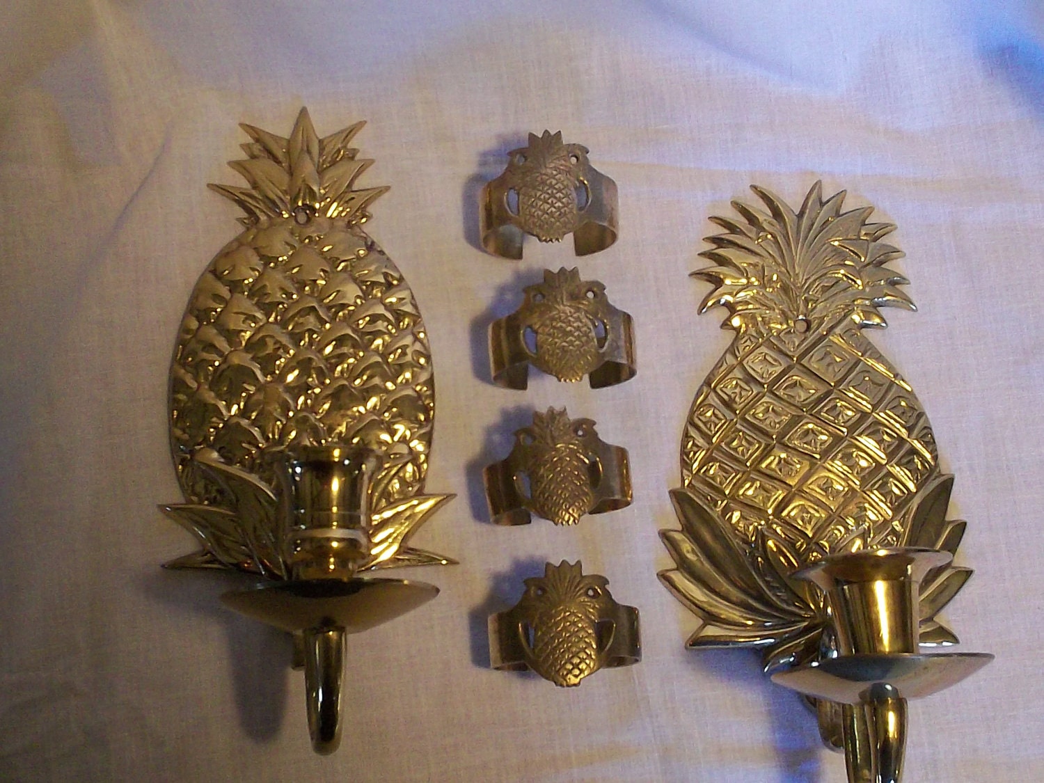 Pair of Vintage Brass Pineapple Decor Wall Sconces