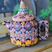Polymer Clay Teapot 3D Bohemian Geometric, Floral, Blue, Colorful