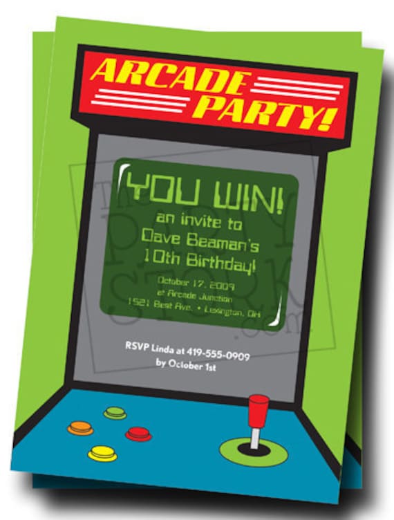 Arcade Birthday Party Invitations 2