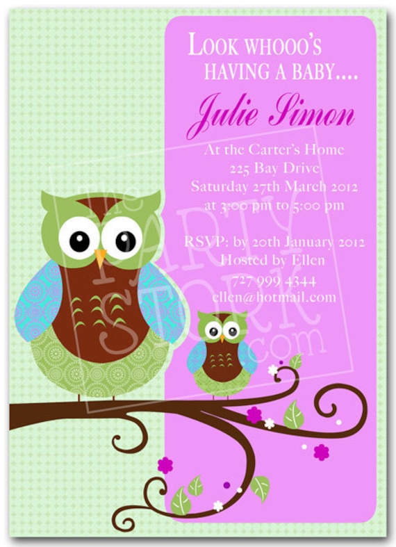 Owl Baby Shower Invitation Printable Invite for by thepartystork