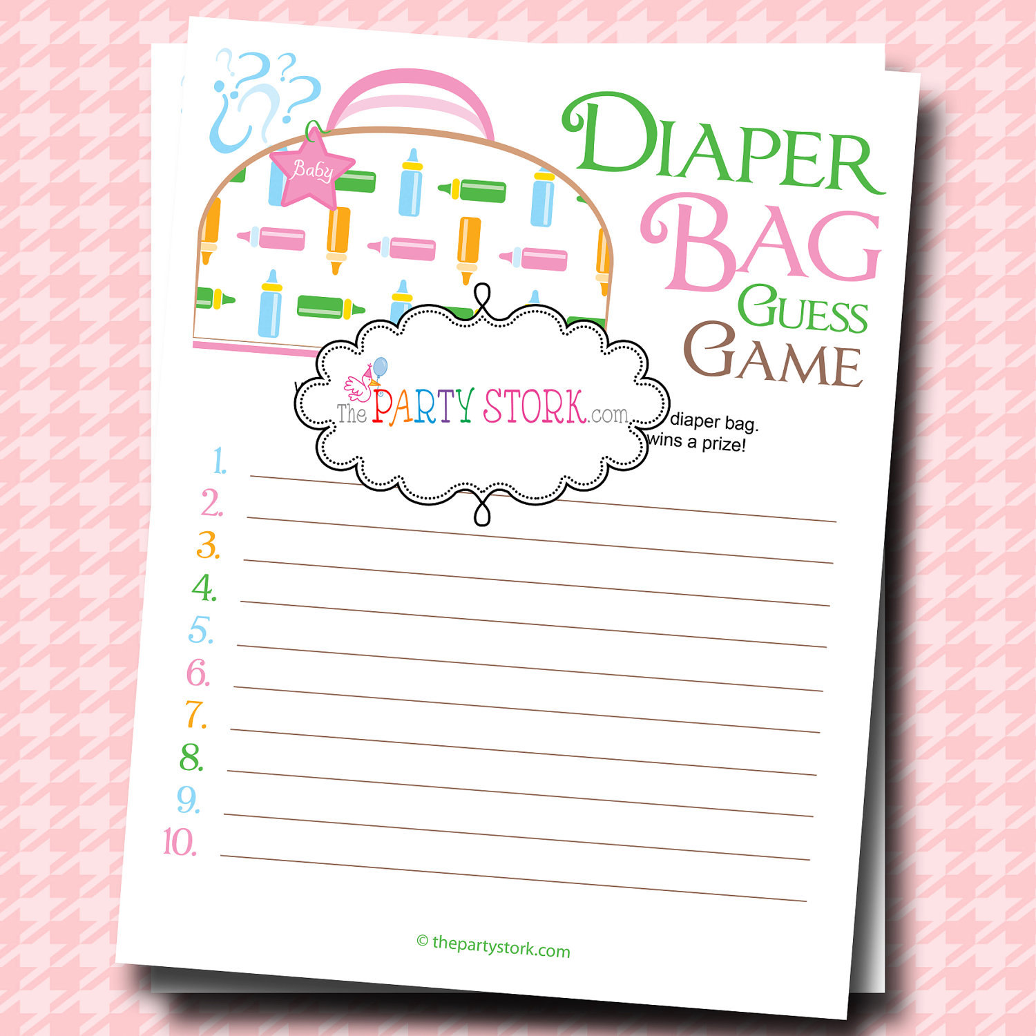 Baby Shower Games Unique Diaper Bag Guess Game PRINTABLE