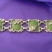 Vintage Bracelet, Green Lucite Squares with Silver Tone Leaves