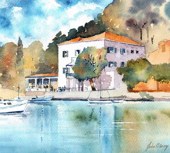 Watercolour print ' The Durrell's White House Kalami