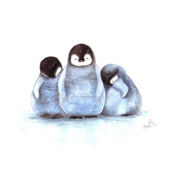 Children s Art Sleepy Penguins Art Print Newborn Art