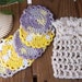 Set of 5 crochet Face Scrubbies purple and yellow cotton face cloths with crocheted bag