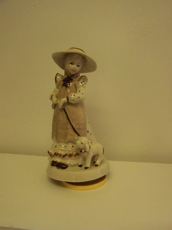 Vintage Music Box Little Girl with Lamb