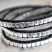 Leather wrap bracelet with miyuki silver cube beads and silver plated button. Triple wrap leather bracelet. Beaded bracelet. WGC3v006