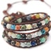 Triple wrap Surprise leather bracelet. Mix of gemstones bracelet. Colorful leather jewelry. Leather beaded wrap bracelet. WSR3v017
