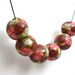 special offer- 6 big round handmade colorful beads in pink, green, brown and turquoise floral pattern, 20mm