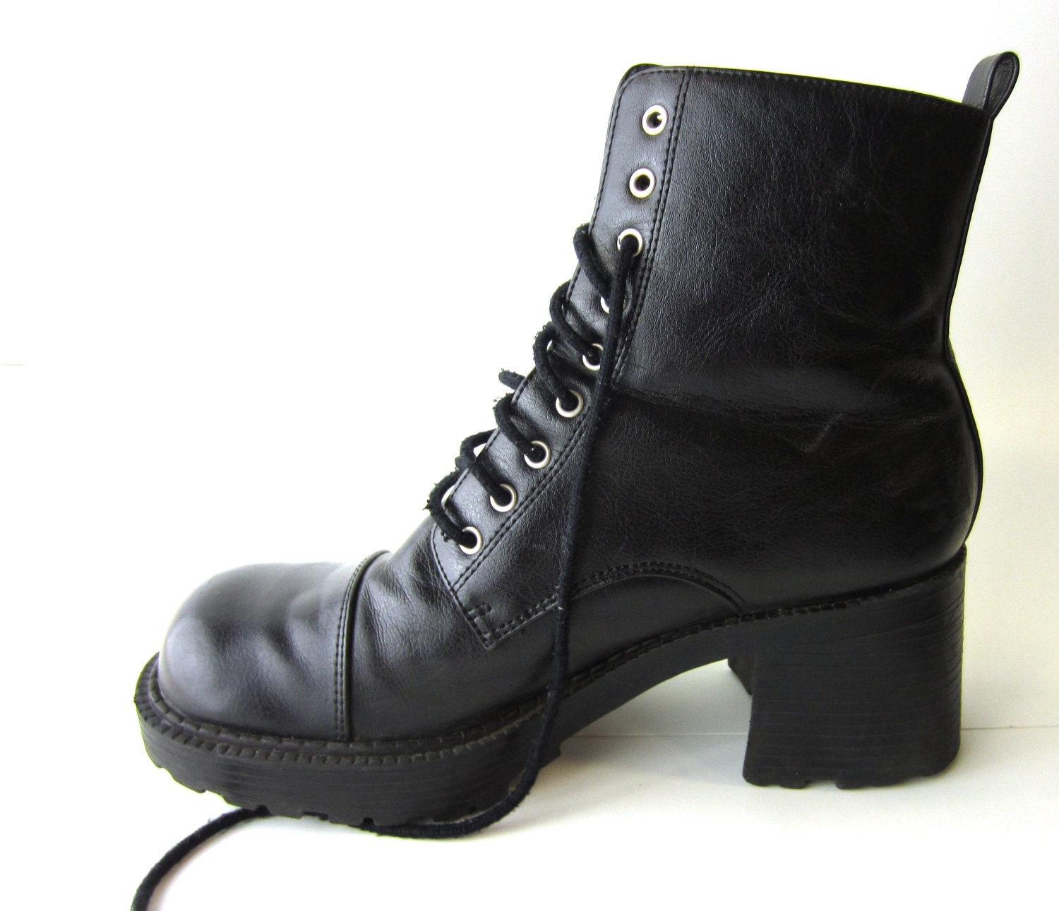 platform combat boots black goth lace up shoe