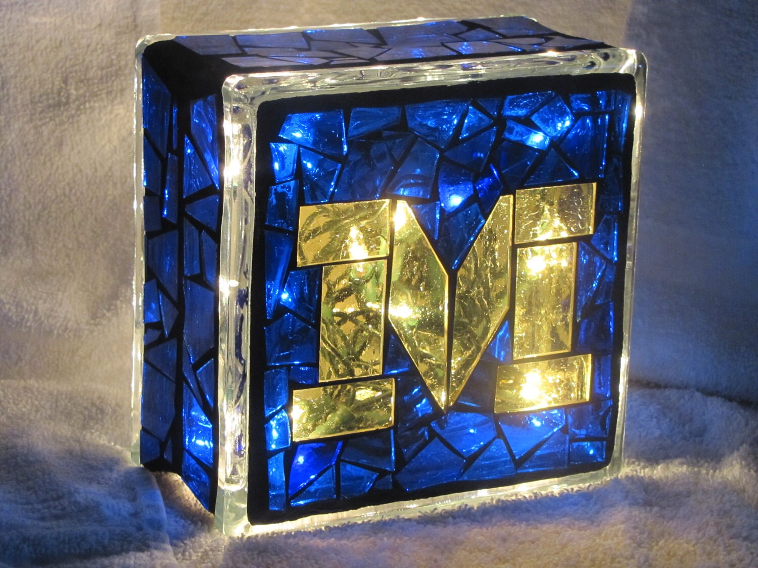 University of Michigan Stained glass Mosaic block with lights