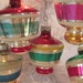 Vintage Glass Shiny Brite Striped Top UFO Shaped Christmas Holiday Ornaments - One Dozen Boxed