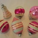 Pink Striped Shiny Brite Vintage Glass Christmas Holiday Ornaments Set of Six