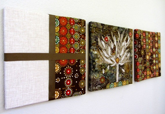 Items similar to NATURE Fabric  Wall  Art Set of 3 Hand Cut 