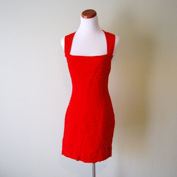 Vintage 1980s Nicole Miller Red Mini Dress Size 6 by TheLostCloset