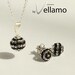 Black and white striped crystal ball necklace and earrings, sterling silver, Swarovski disco ball, pendant and stud earrings