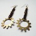 Steampunk Jewelry - Garnet Gear Earrings - Steampunk Earrings-Dangle Earrings - Steampunk Christmas - Garnet Jewelry - Rose Beads