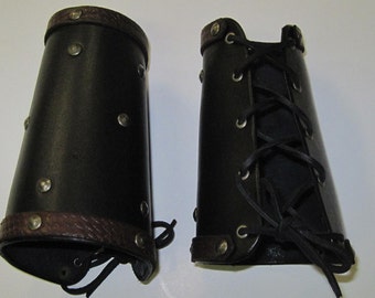 Leather Armor Studded Bracers Cuffs