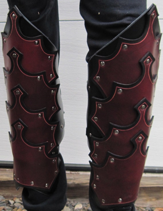 Gothic Leather Greaves Leg Armor by SharpMountainLeather on Etsy