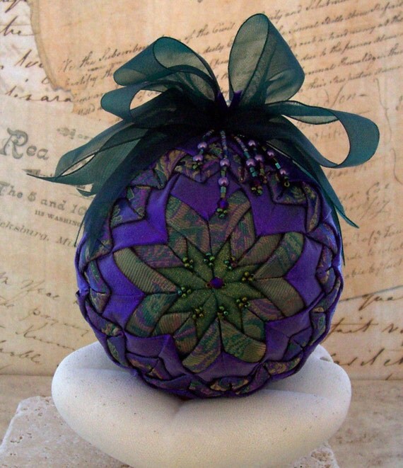 SALE 10 off / Victorian Ornament Folded Fabric Purple Green