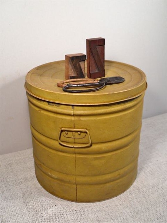 Download Vintage Large Storage Tin Barrel Painted Metal Storage Yellowimages Mockups