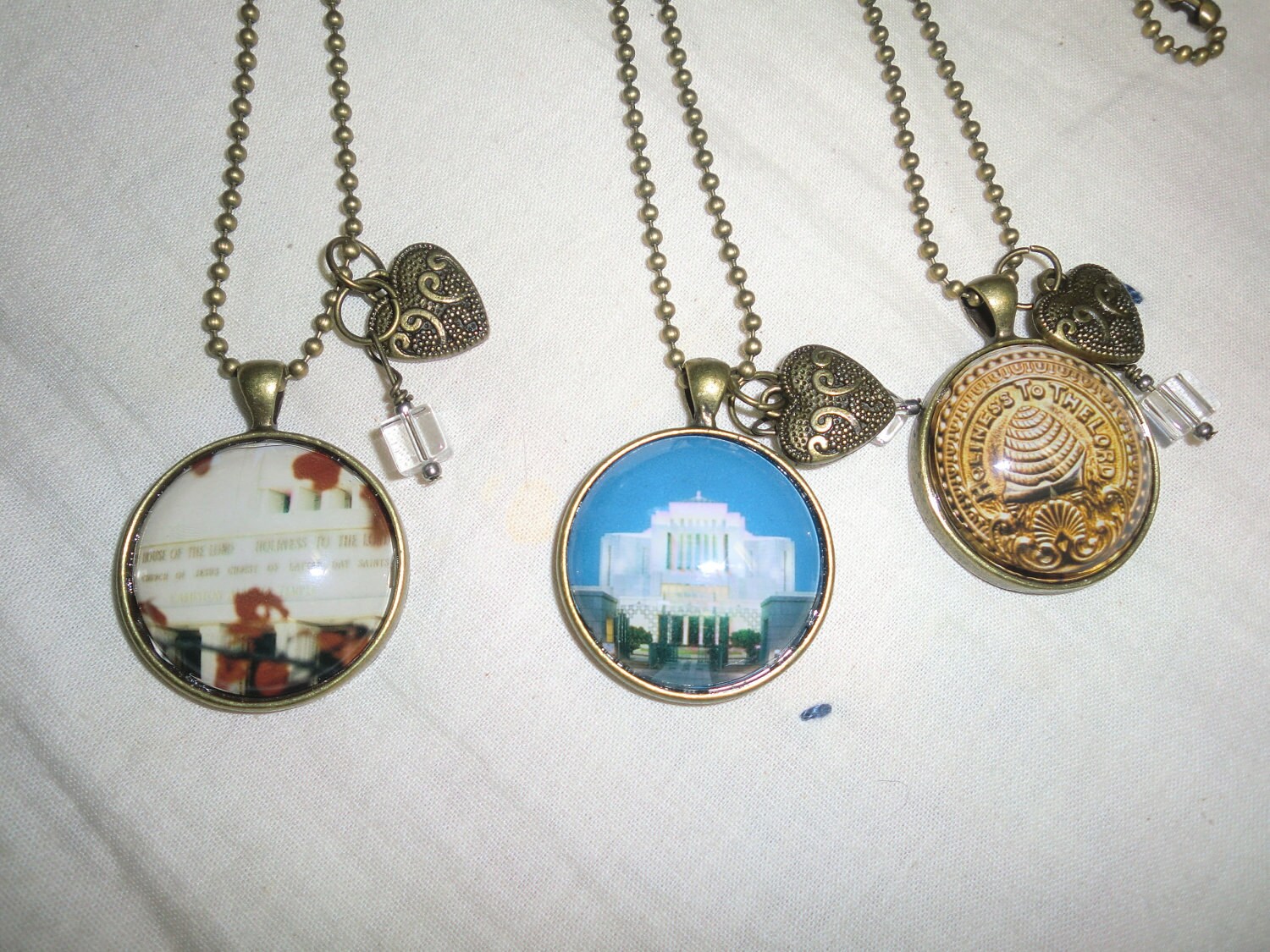 LDS Temple Picture Pendant Necklace Bronze