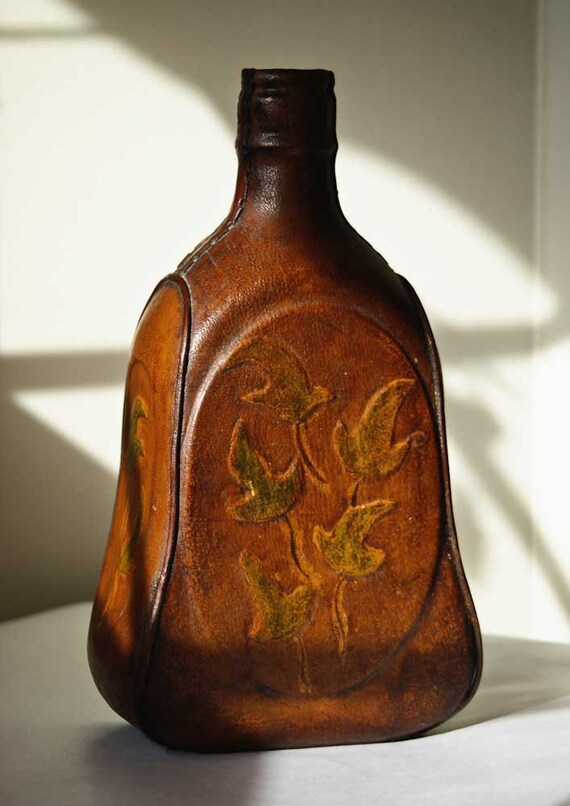 Leather Covered Glass Bottle Leather Bottle Vintage