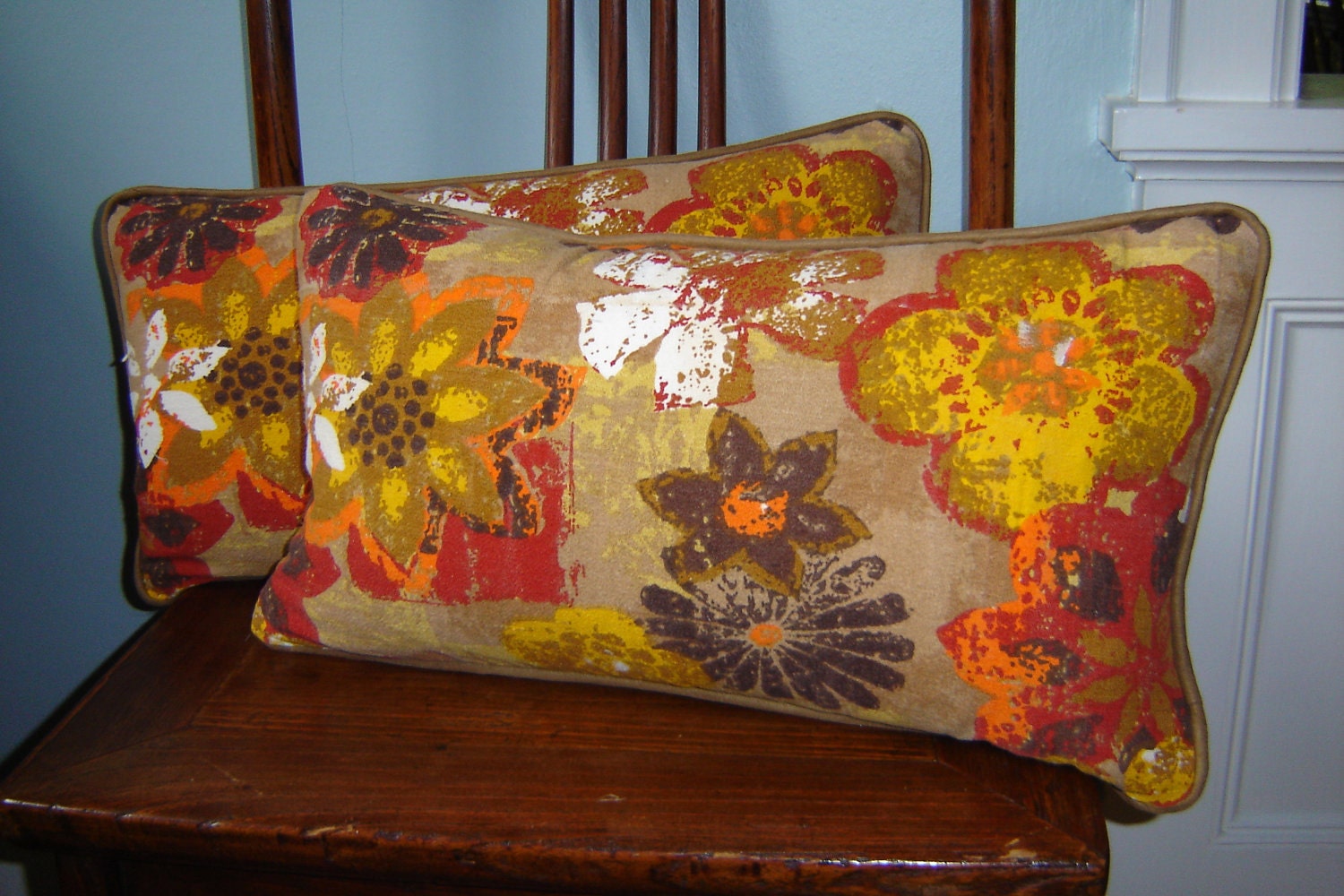 CUSTOM FOR DANIELLE Mod Flowers Vintage Barkcloth Pillow