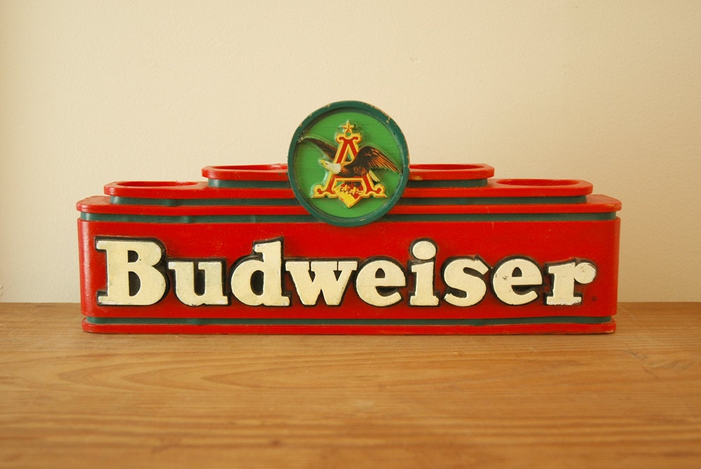 Vintage Budweiser Beer Display Sign Faux Wood Bud Bar Decor