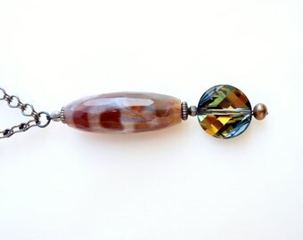 Natural Agate Pendant Necklace ~ Opposites Attract
