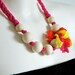 NEON Necklace 20% OFF pink yellow orange of braided viscosa yarn and wood beads