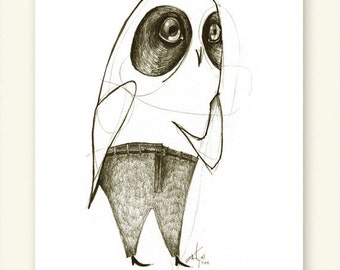 Owl Hoo Me Print A5 Sepia from original illustration