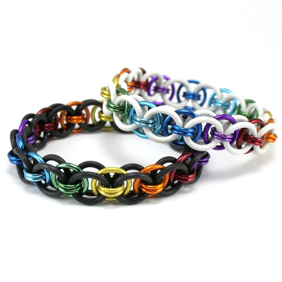 Black Rainbow Stretch Bracelet Moon Chain Chainmail Rubber